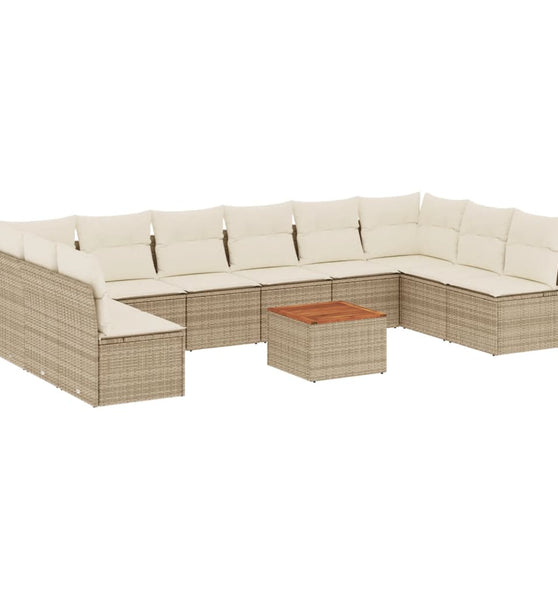 11-tlg. Garten-Sofagarnitur mit Kissen Beige Poly Rattan