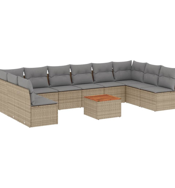 11-tlg. Garten-Sofagarnitur mit Kissen Beige Poly Rattan