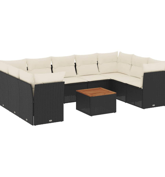 10-tlg. Garten-Sofagarnitur mit Kissen Schwarz Poly Rattan