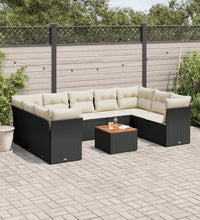10-tlg. Garten-Sofagarnitur mit Kissen Schwarz Poly Rattan