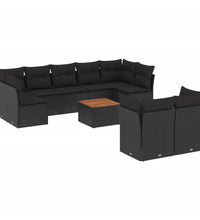 10-tlg. Garten-Sofagarnitur mit Kissen Schwarz Poly Rattan