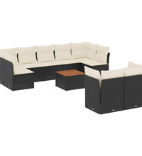 10-tlg. Garten-Sofagarnitur mit Kissen Schwarz Poly Rattan