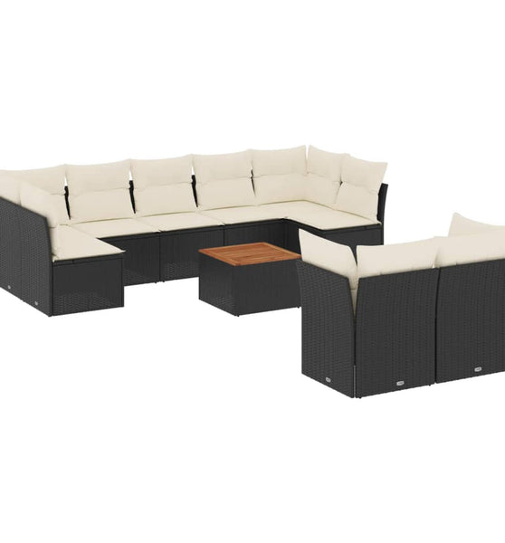 10-tlg. Garten-Sofagarnitur mit Kissen Schwarz Poly Rattan