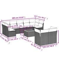 10-tlg. Garten-Sofagarnitur mit Kissen Schwarz Poly Rattan