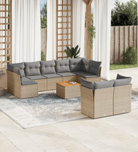 10-tlg. Garten-Sofagarnitur mit Kissen Beige Poly Rattan