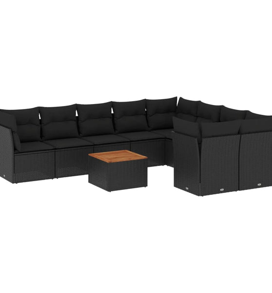 10-tlg. Garten-Sofagarnitur mit Kissen Schwarz Poly Rattan
