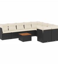 10-tlg. Garten-Sofagarnitur mit Kissen Schwarz Poly Rattan