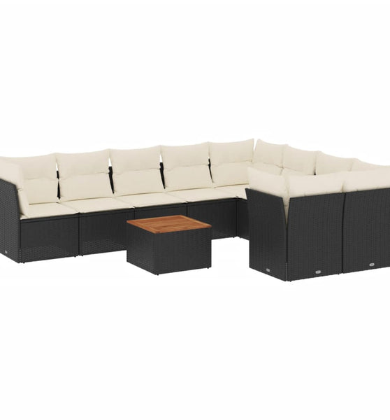 10-tlg. Garten-Sofagarnitur mit Kissen Schwarz Poly Rattan