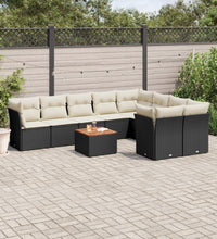 10-tlg. Garten-Sofagarnitur mit Kissen Schwarz Poly Rattan