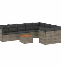 10-tlg. Garten-Sofagarnitur mit Kissen Grau Poly Rattan