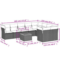 10-tlg. Garten-Sofagarnitur mit Kissen Grau Poly Rattan