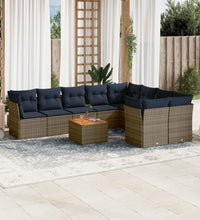 10-tlg. Garten-Sofagarnitur mit Kissen Grau Poly Rattan