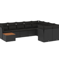 10-tlg. Garten-Sofagarnitur mit Kissen Schwarz Poly Rattan