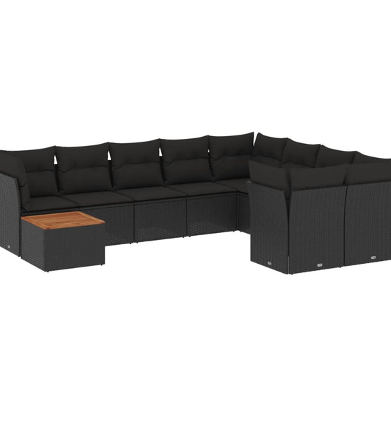 10-tlg. Garten-Sofagarnitur mit Kissen Schwarz Poly Rattan