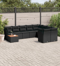 10-tlg. Garten-Sofagarnitur mit Kissen Schwarz Poly Rattan