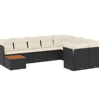 10-tlg. Garten-Sofagarnitur mit Kissen Schwarz Poly Rattan