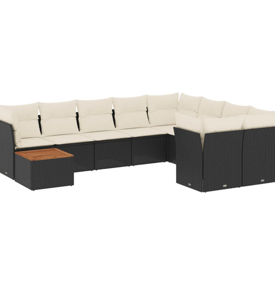 10-tlg. Garten-Sofagarnitur mit Kissen Schwarz Poly Rattan
