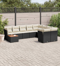 10-tlg. Garten-Sofagarnitur mit Kissen Schwarz Poly Rattan