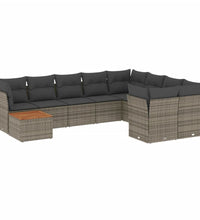 10-tlg. Garten-Sofagarnitur mit Kissen Grau Poly Rattan