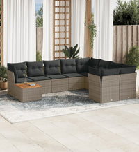 10-tlg. Garten-Sofagarnitur mit Kissen Grau Poly Rattan