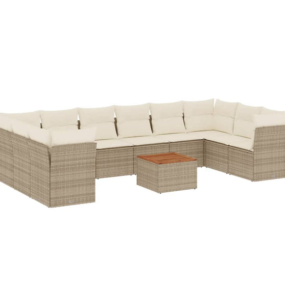 11-tlg. Garten-Sofagarnitur mit Kissen Beige Poly Rattan