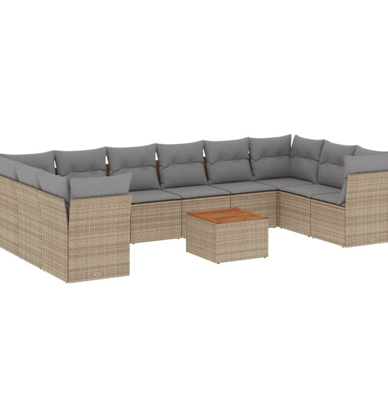 11-tlg. Garten-Sofagarnitur mit Kissen Beige Poly Rattan