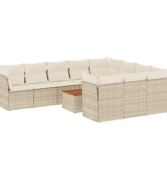 11-tlg. Garten-Sofagarnitur mit Kissen Beige Poly Rattan