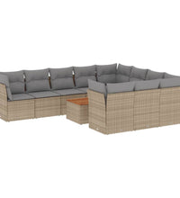 11-tlg. Garten-Sofagarnitur mit Kissen Beige Poly Rattan