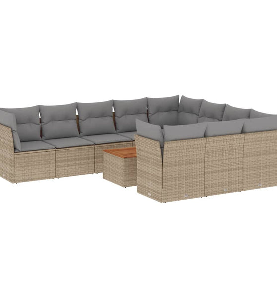 11-tlg. Garten-Sofagarnitur mit Kissen Beige Poly Rattan