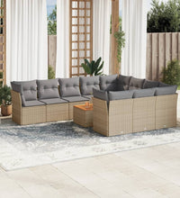 11-tlg. Garten-Sofagarnitur mit Kissen Beige Poly Rattan