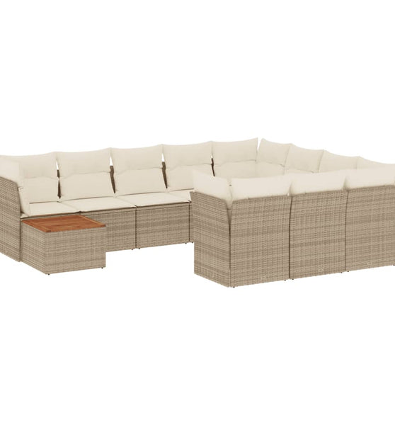 11-tlg. Garten-Sofagarnitur mit Kissen Beige Poly Rattan