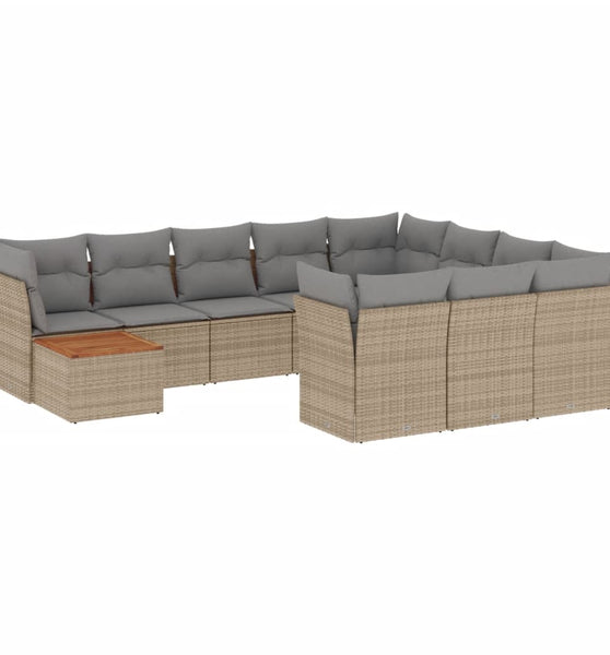 11-tlg. Garten-Sofagarnitur mit Kissen Beige Poly Rattan