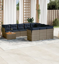 11-tlg. Garten-Sofagarnitur mit Kissen Grau Poly Rattan