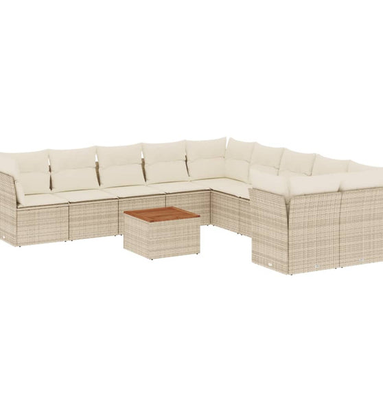 11-tlg. Garten-Sofagarnitur mit Kissen Beige Poly Rattan