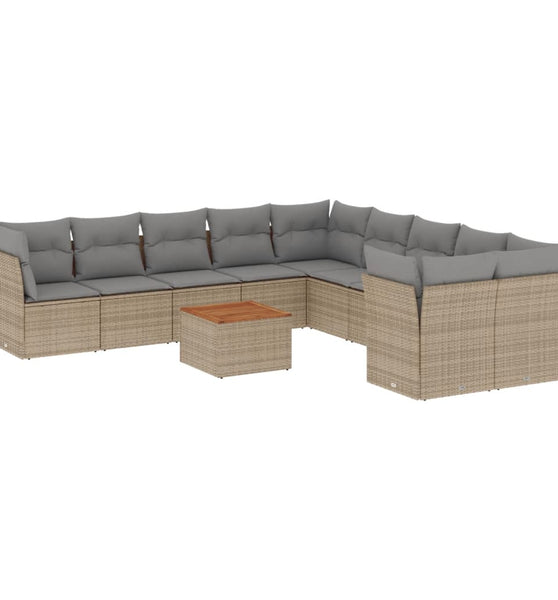 11-tlg. Garten-Sofagarnitur mit Kissen Beige Poly Rattan