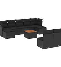 10-tlg. Garten-Sofagarnitur mit Kissen Schwarz Poly Rattan