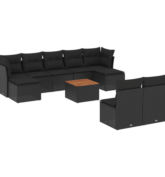 10-tlg. Garten-Sofagarnitur mit Kissen Schwarz Poly Rattan
