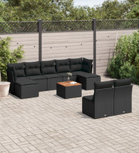 10-tlg. Garten-Sofagarnitur mit Kissen Schwarz Poly Rattan