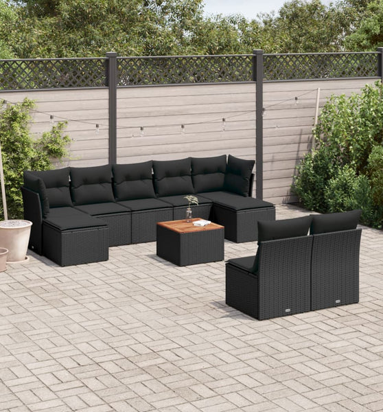 10-tlg. Garten-Sofagarnitur mit Kissen Schwarz Poly Rattan