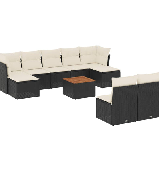 10-tlg. Garten-Sofagarnitur mit Kissen Schwarz Poly Rattan
