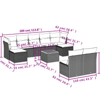 10-tlg. Garten-Sofagarnitur mit Kissen Schwarz Poly Rattan