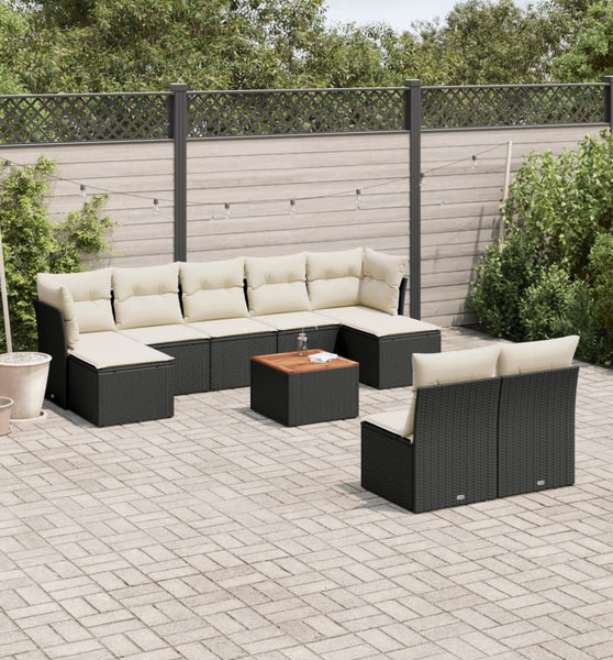 10-tlg. Garten-Sofagarnitur mit Kissen Schwarz Poly Rattan