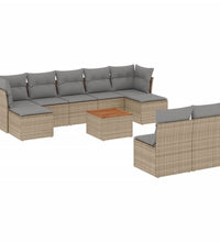 10-tlg. Garten-Sofagarnitur mit Kissen Beige Poly Rattan