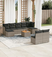 10-tlg. Garten-Sofagarnitur mit Kissen Grau Poly Rattan