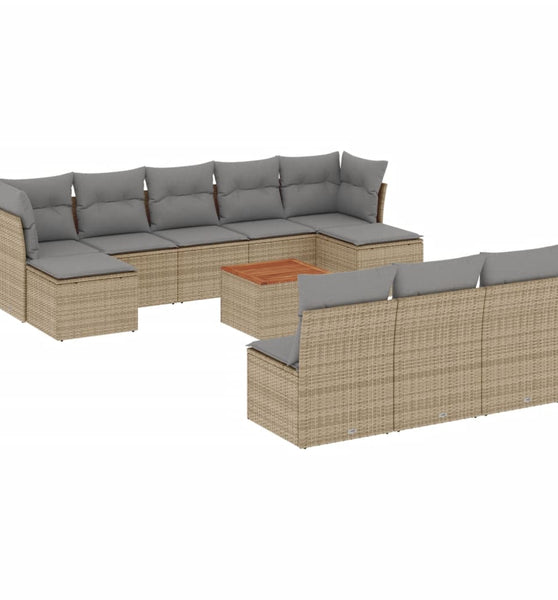 11-tlg. Garten-Sofagarnitur mit Kissen Beige Poly Rattan