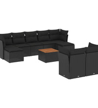10-tlg. Garten-Sofagarnitur mit Kissen Schwarz Poly Rattan