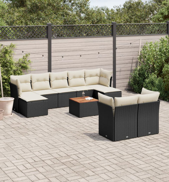 10-tlg. Garten-Sofagarnitur mit Kissen Schwarz Poly Rattan