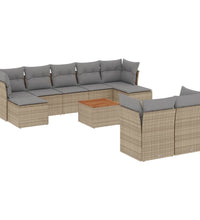 10-tlg. Garten-Sofagarnitur mit Kissen Beige Poly Rattan