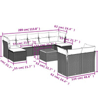 10-tlg. Garten-Sofagarnitur mit Kissen Grau Poly Rattan