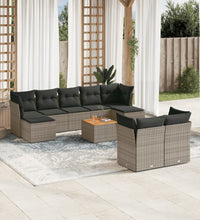 10-tlg. Garten-Sofagarnitur mit Kissen Grau Poly Rattan